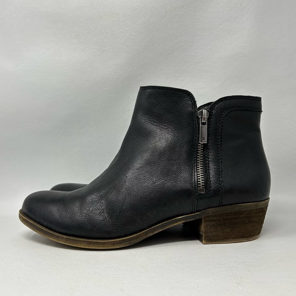 Lucky Brand Breah Booties Womens Size 9 Black Leather Double Zipper Ankle Boot - Picture 4 of 13